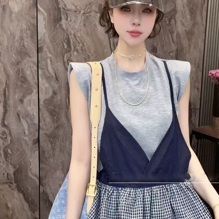 无袖连衣裙女2026夏季新款欧洲站时尚撞色拼接假两件长裙圆领裙子
