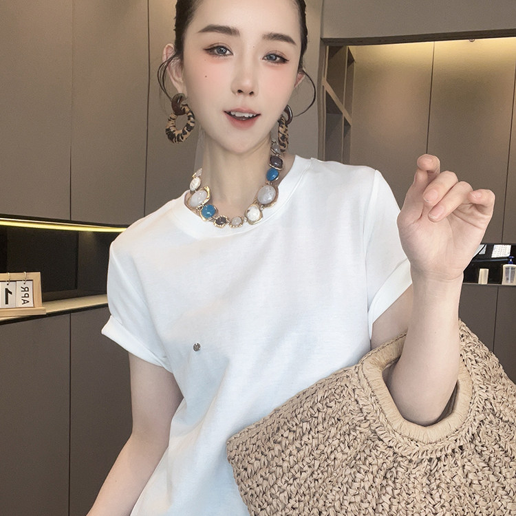 短袖连衣裙女2026夏季新款欧洲站拼接假两件T恤裙圆领蕾丝边长裙