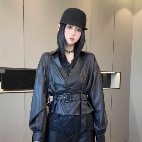 腰带收腰长袖衬衫蕾丝无袖背心上衣套装套装两件套女2026秋季新款