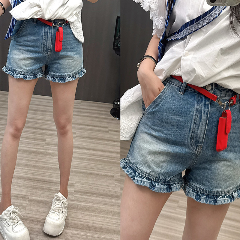 牛仔短裤女2025夏季新款韩版荷叶边A字裤高腰显瘦阔腿裤宽松裤子,女装/女士精品,牛仔裤,淘宝优惠券,粉丝福利购,淘宝优惠卷