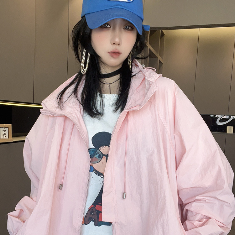 防晒外套女2026春季新款欧洲站中长款纯色连帽防晒衣宽松长袖上衣