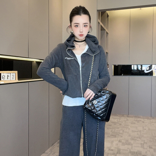 外套高腰休闲裤 新款 长裤 两件套女2025秋季 运动套装 拉链连帽长袖