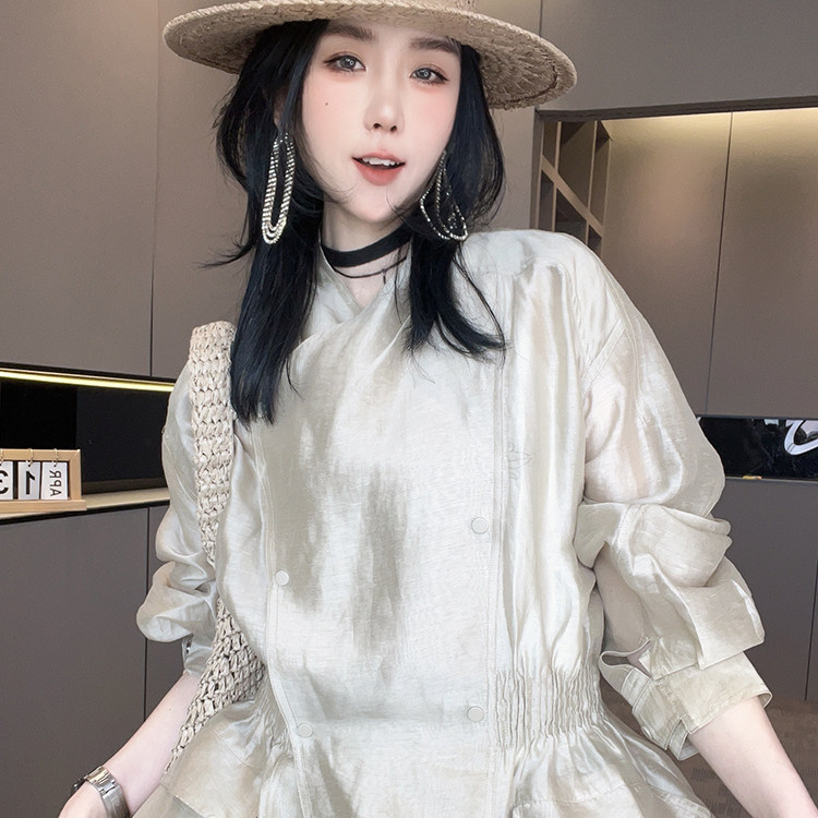 防晒外套女2026春季新款欧洲站简约风纯色中长款防晒衣收腰上衣