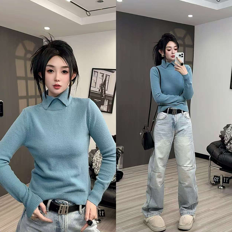 针织毛衣女2025冬季新款欧洲站纯色针织衫修身显瘦小衫长袖上衣