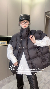 宽松休闲纯色大口袋高领拉链开衫 羽绒服马甲外套女2025秋冬新款