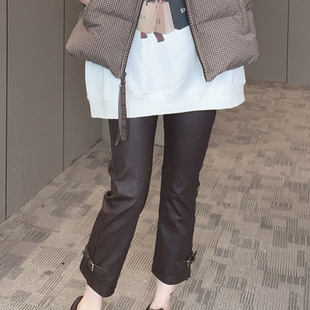 涂层裤女2025秋季新款高腰小脚裤修身烟管裤直筒九分裤显瘦裤子