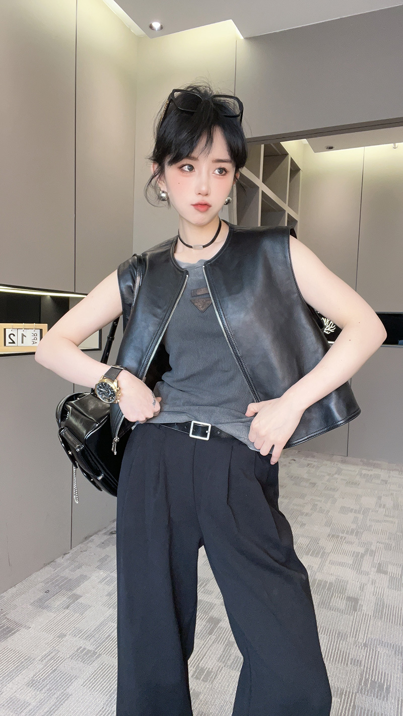 皮马甲女2024秋季新款设计感百搭