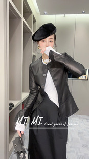 欧洲站 新款 收腰绵羊皮真皮皮衣上衣短款 机车皮衣外套女2026春季