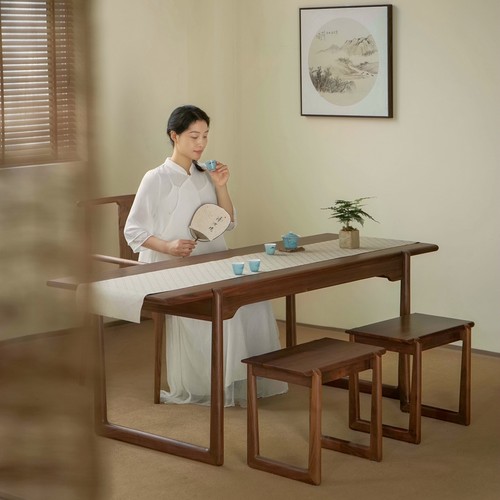 组合黑胡桃实木禅意现代简约茶桌