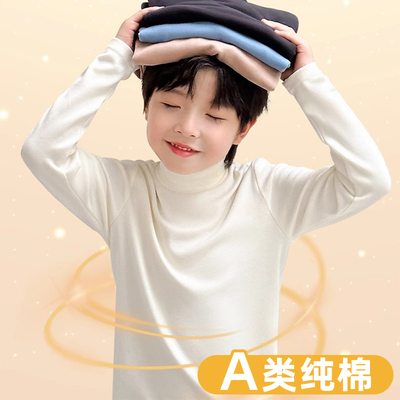 秋冬加厚男童半高领白色长袖T恤