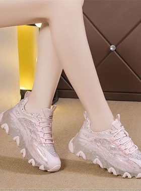 炸街老爹鞋女2025夏季透气网面薄款厚底休闲百搭运动小白鞋潮