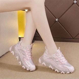 厚底休闲百搭运动小白鞋 透气网面薄款 潮 女2025夏季 炸街老爹鞋