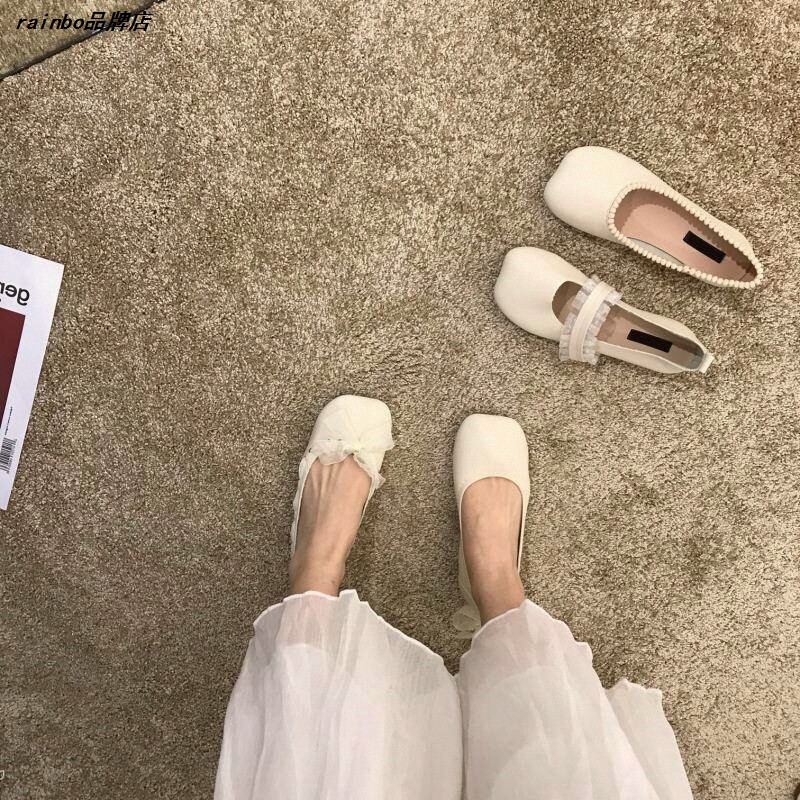 晚晚风温柔白色平底奶奶春秋新款小众单鞋玛丽珍豆豆春季仙女鞋子图片