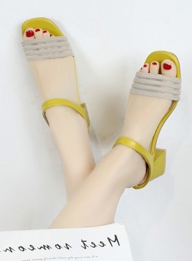 凉拖女夏外穿2025新款潮女款仙女凉鞋外穿洋气粗跟蚕丝凉拖鞋女潮