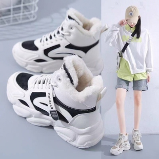 女鞋加绒加厚棉鞋2026冬季新款运动老爹鞋初中学生厚底保暖高帮鞋