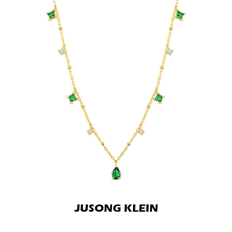 祖母绿水滴项链女微镶锆石