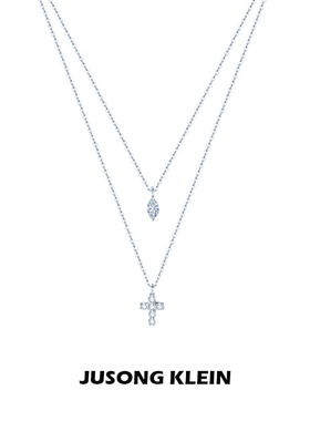 JUSONG KLEIN精致简约双层十字架项链女轻奢小众设计感锁骨链潮流