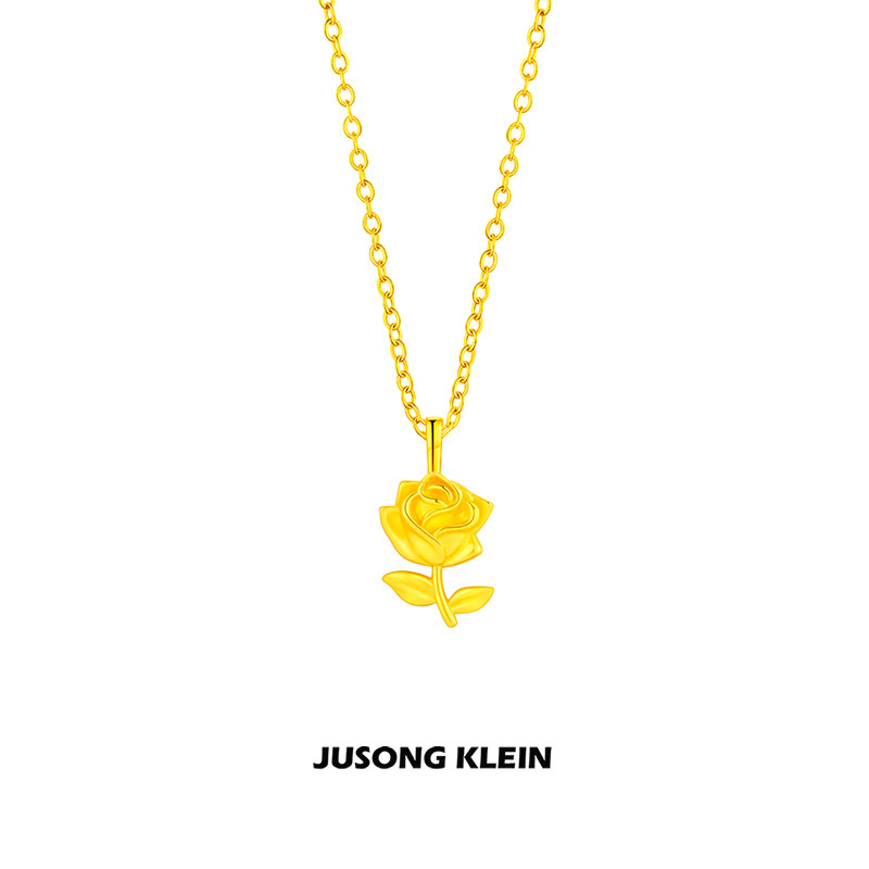 Jusong klein 钛钢项链 金色玫瑰花项链女法式时尚花朵吊坠锁骨链