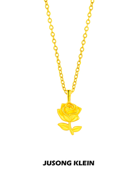 Jusong klein 钛钢项链 金色玫瑰花项链女法式时尚花朵吊坠锁骨链