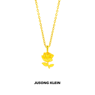 Jusong klein 钛钢项链 金色玫瑰花项链女法式时尚花朵吊坠锁骨链