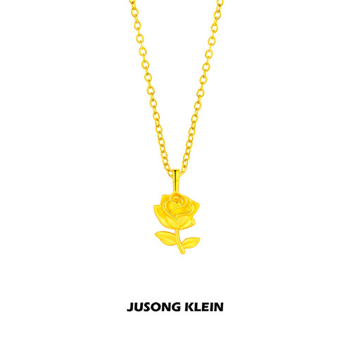 Jusong klein 钛钢项链 金色玫瑰花项链女法式时尚花朵吊坠锁骨链