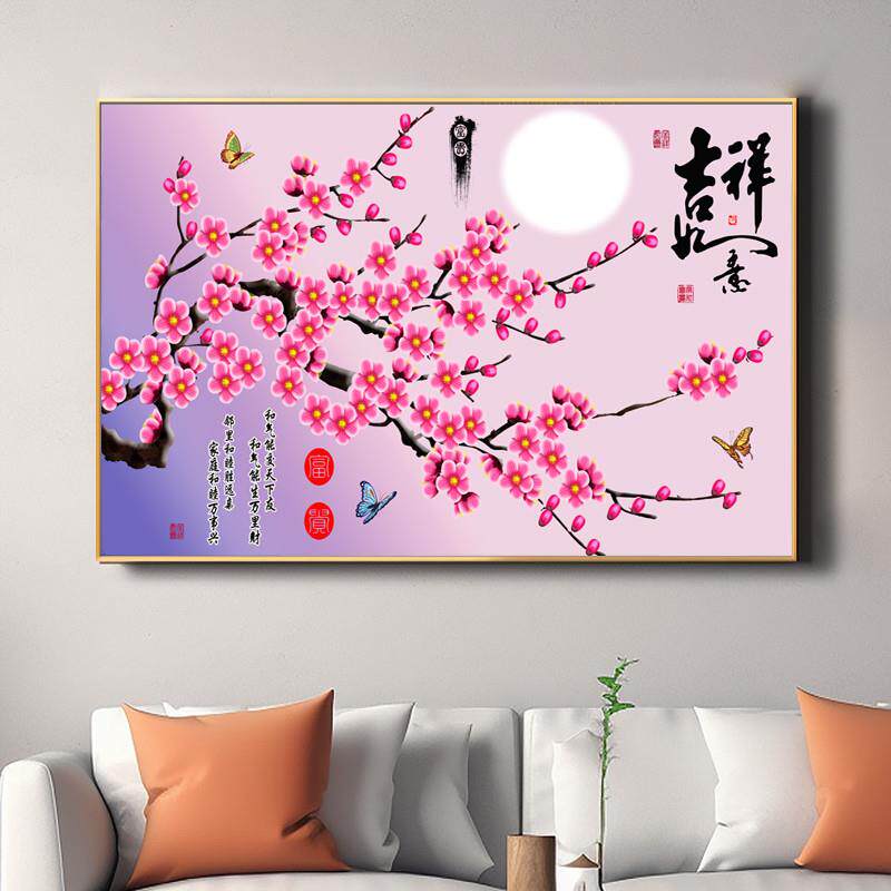 吉祥如意桃花招财桃花运客厅沙发餐厅风景画精美铝合金框装饰画