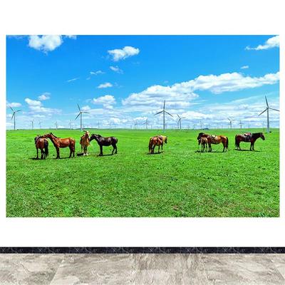 内蒙古大草原装饰画蓝天白云牛羊马绿色草地壁画山水田园风光墙贴