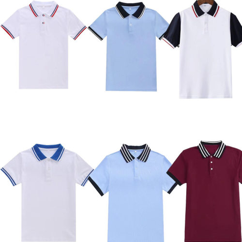 258017024儿童夏纯色o短袖t恤男女童Pol衫中大儿童小学幼园班服T
