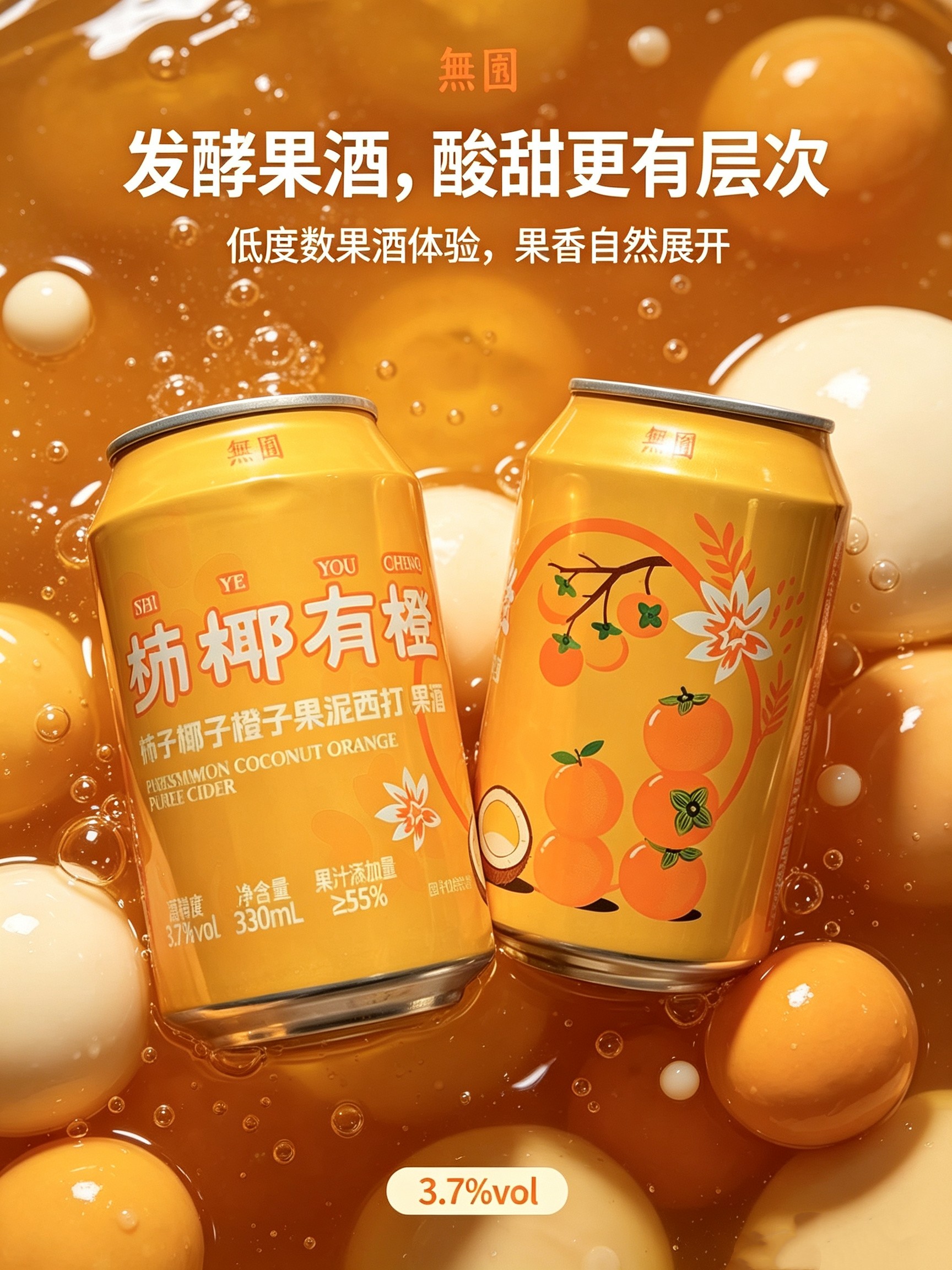 无囿柿椰有橙柿子椰子橙子西打酒低度微醺果酒330ml*6罐11月到期