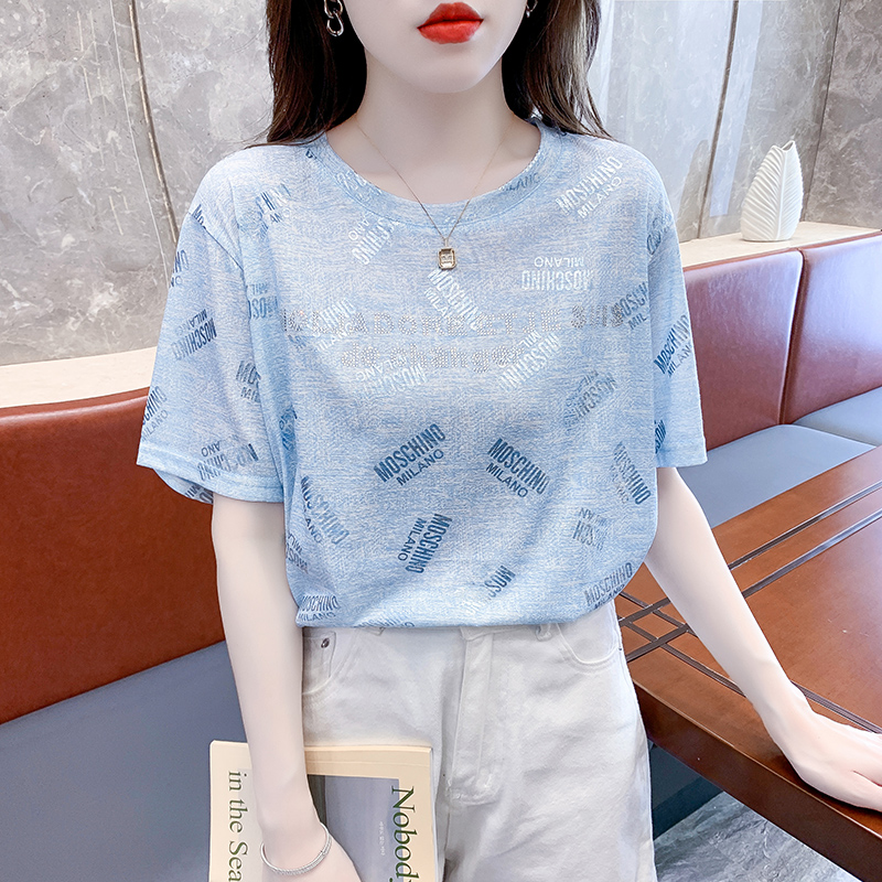 阿玛施夏季薄款冰丝短袖t恤女夏装2025新款上衣女士漂亮雪纺小衫