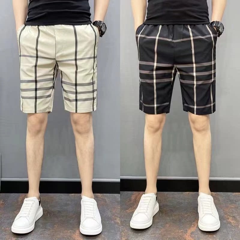男士夏季新款条格潮男帅气大裤衩潮流休闲宽松五分百搭痞帅男短裤
