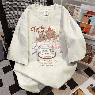 纯棉简约小众设计感短袖t恤男女夏季宽松学院风百搭上衣ins潮