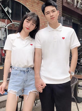 结婚登记照领证情侣装夏季t恤2026新款爱心印花短袖polo衫女上衣