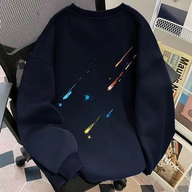 重磅男士秋冬季外套加绒圆领无帽卫衣套头宽松保暖青少年上衣