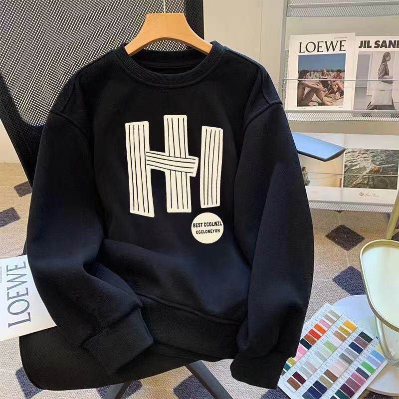 新中式卫衣加绒男款秋冬季美式无帽加绒加厚潮流上衣服男