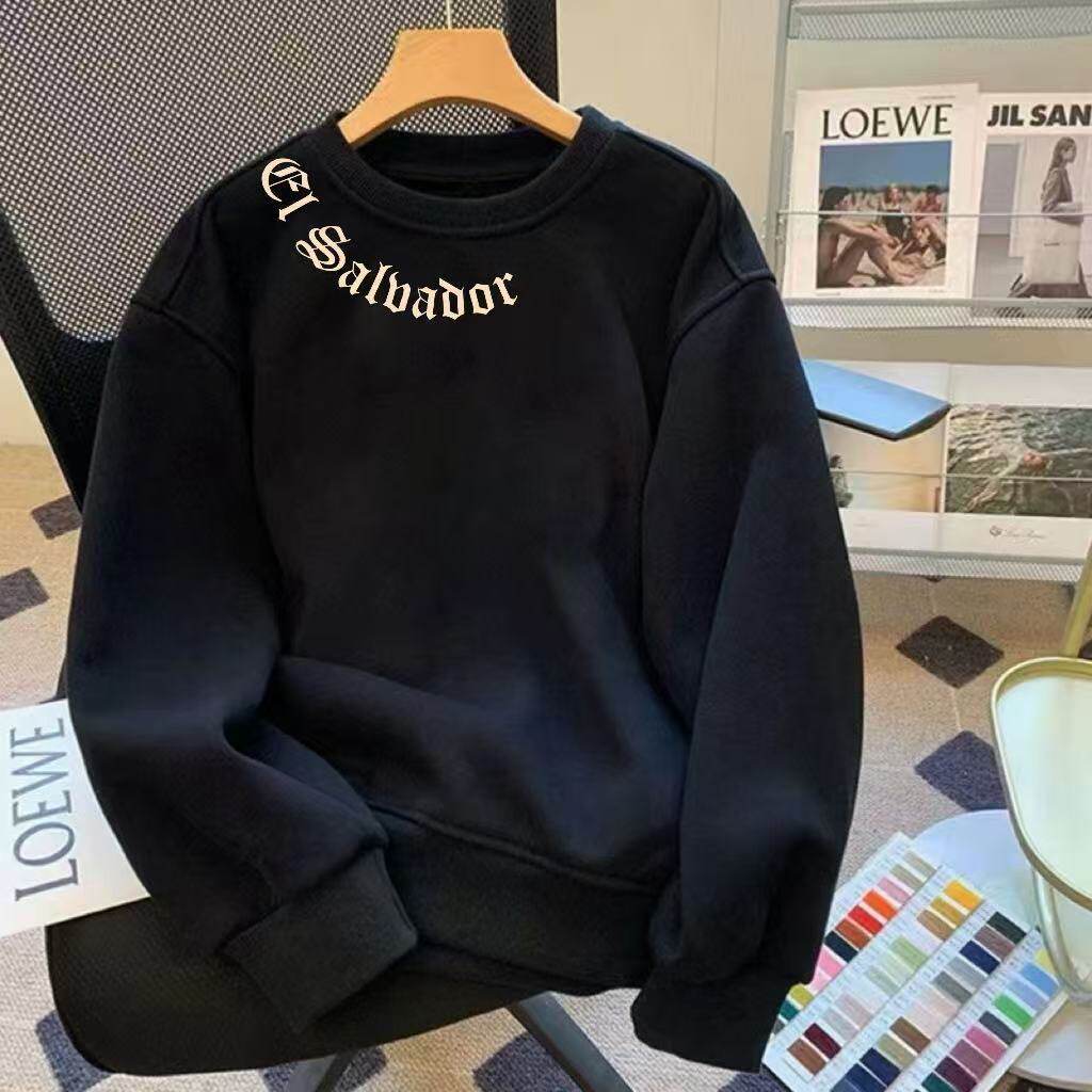 加绒加厚重磅圆领无帽卫衣男围脖英文潮牌印花情侣款卫衣女