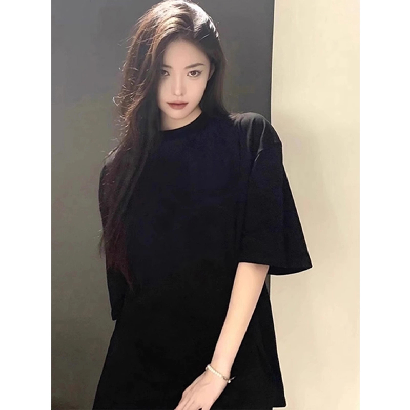 纯棉重磅黑色t恤男夏季短袖高级感ootd情侣款内搭打底半袖