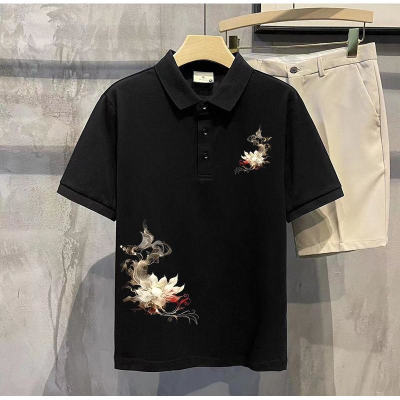 国潮复古短袖t恤男2026夏季新款重磅休闲百搭黑色POLO衫男士短袖