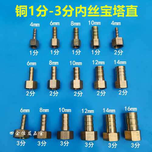 全铜宝塔接头2分1/4水咀DN8软水管快接头4mm-14mm格林头宝塔直通