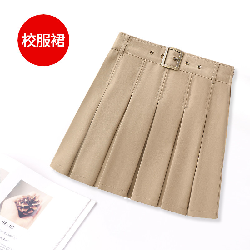 女童半身裙百褶夏季儿童卡其色裙子学院春秋女孩小学生大童校服夏