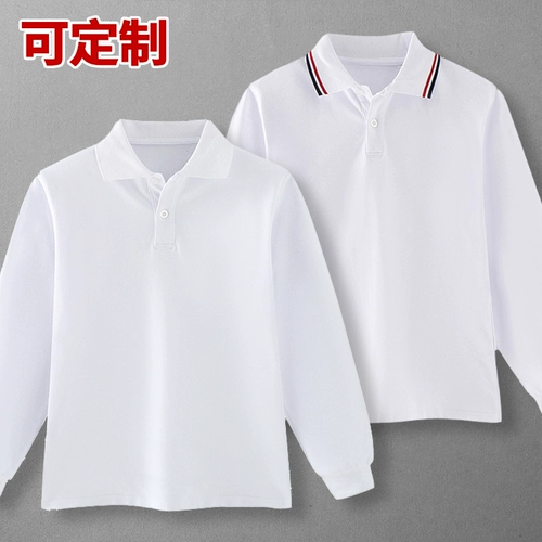 Детская белая футболка polo для мальчиков, синий осенний лонгслив для школьников, делается под заказ