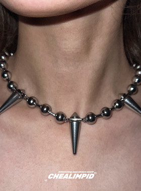CHEALIMPID/.铆钉重工金属钛钢圆珠项链潮嘻哈小众设计街头锁骨链