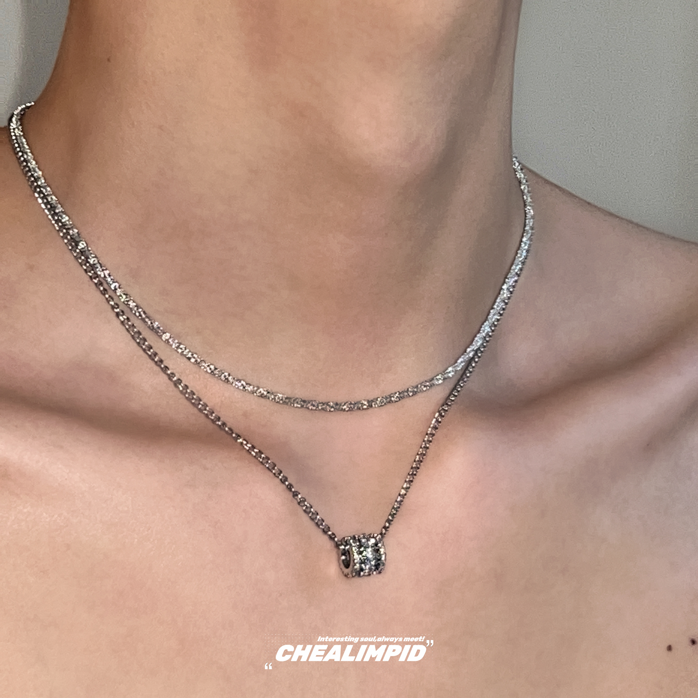 CHEALIMPID.双层波光粼粼叠戴锁骨链轻奢钛钢小众高级感男女项链