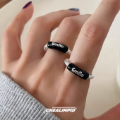 Smile .微笑字母开口简约指环甜美可爱小众设计简约嘻哈戒指男女