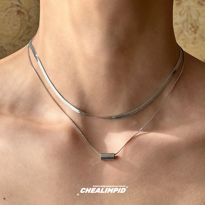 CHEALIMPID/.双层简约蛇骨链吊坠钛钢项链街头嘻哈潮男女小众设计