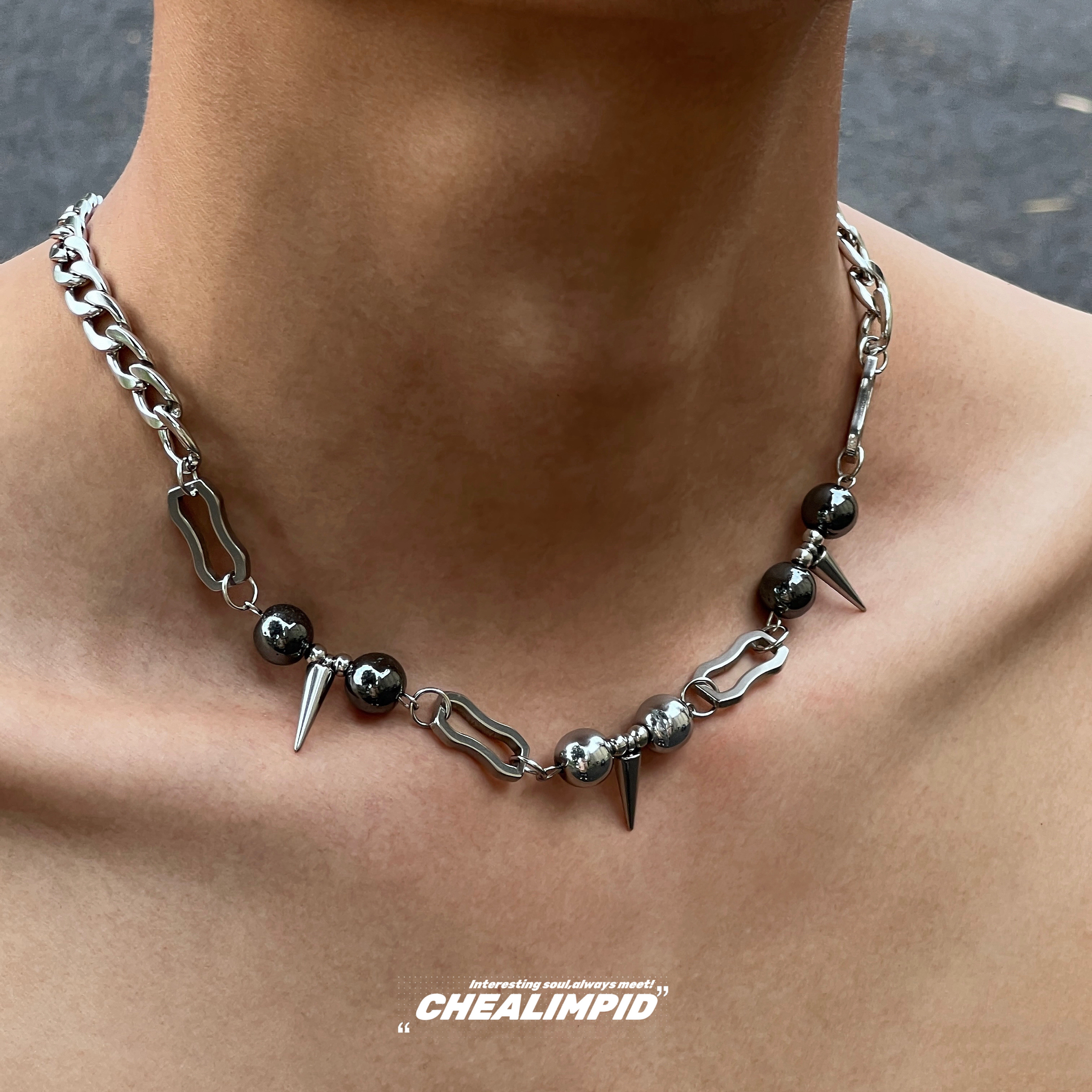重工金属铆钉设计项链钛钢男女