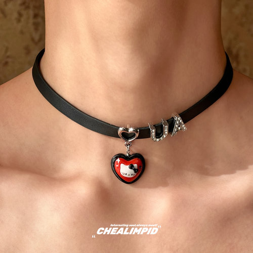 CHEALIMPID/.甜欲爱心kt猫字母choker项圈女项链y2k千禧辣妹颈带