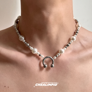 CHEALIMPID/.小众珍珠金属串珠项链轻奢高级亚文化嘻哈朋克潮男女