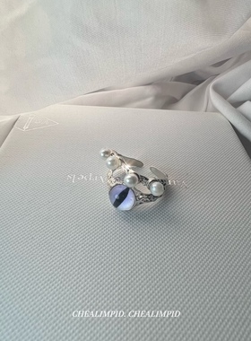 珍珠戒指高级感开口暗黑珍珠戒指