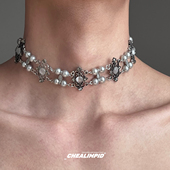 chocker .珍珠复古双层虎眼石颈链欧美轻奢项链宫廷气质少女项圈